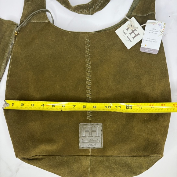 BRAND NEW HAUTE HIPPIE OLIVE GREEN LEATHER SUEDE HOBO BAG - Picture 2 of 9